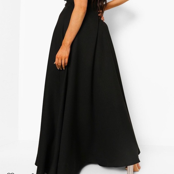 BooHoo Plus Curve Black Tie Detail Plunge Maxi Sun Dress NWOT sz 14 - Picture 4 of 6